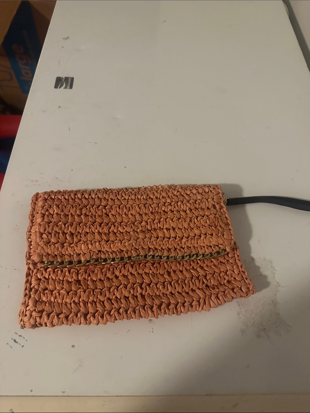 H&M Coral Woven Clutch with Gold Trim